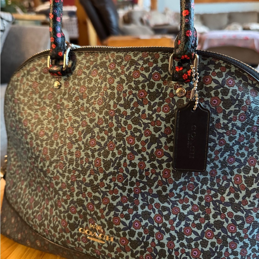 Coach Black and Red Floral Satchel